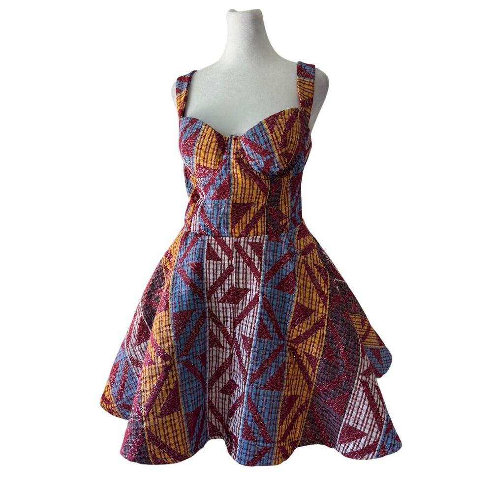 Grass Fields Multicolored Corset Sleeveless Fit & Flare Skater Dress